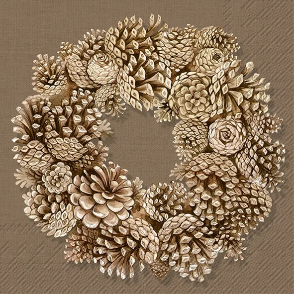 Pinecone Wreath Paper Napkin - Cocktail