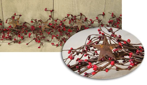 Pip Berry Garland With Stars, Red and Burgundy, 40"