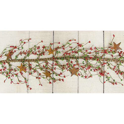 Pip Berry Garland With Stars, Red and Green, 40"