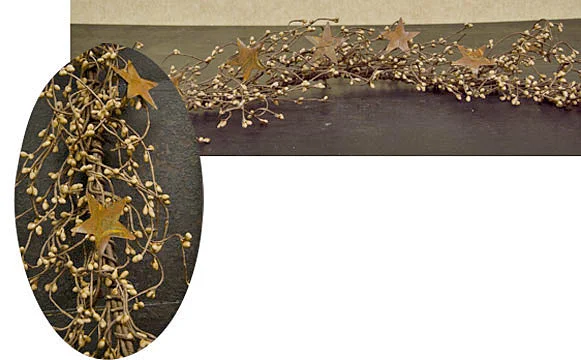 Pip Berry Garland With Stars, Teastain, 40"