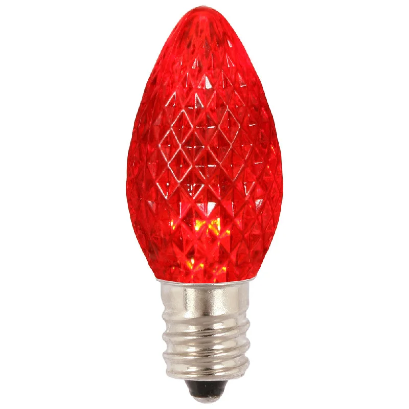 Premium Nickel Plated Non-Corrosive C7 Faceted LED Red Bulb .38w - 25 Pack