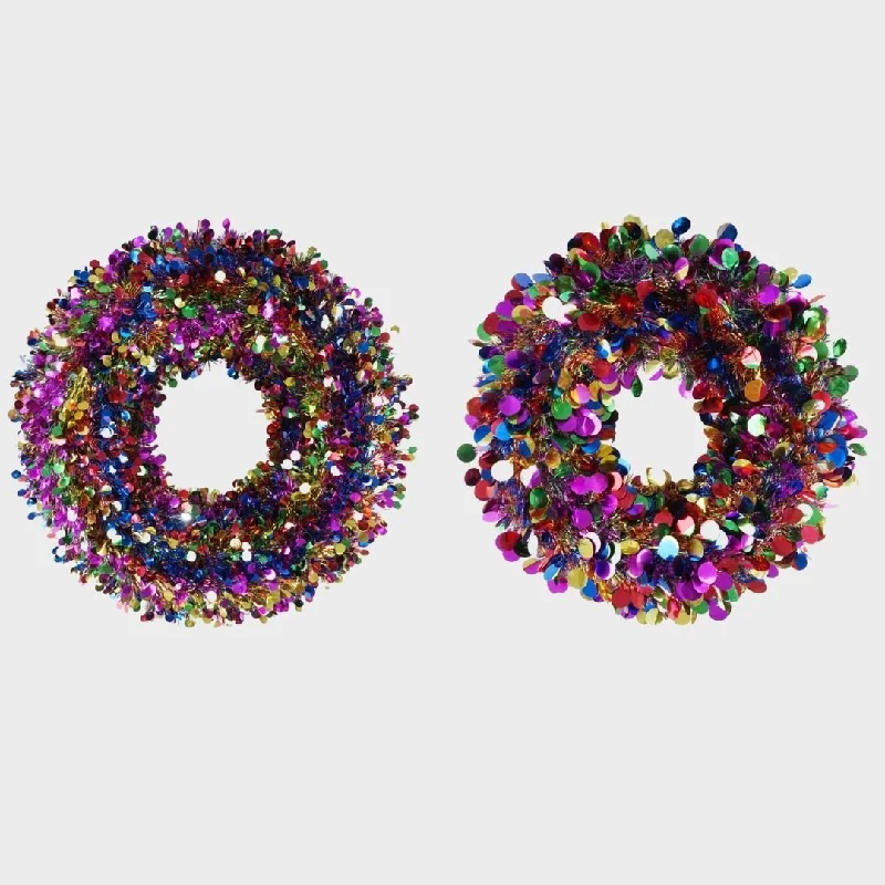 Rainbow Tinsel Wreath 50cm