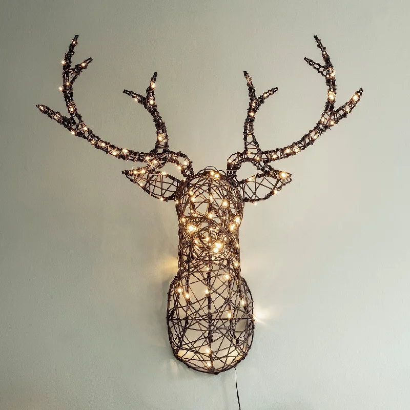 84cm Studley Rattan Stag's Head LED Wall Light