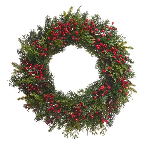 Red Berry and Pinecone Mixed Greenery Wreath