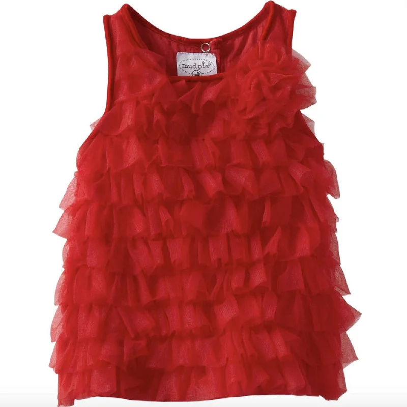 Red Chiffon Ruffle Tunic Dress