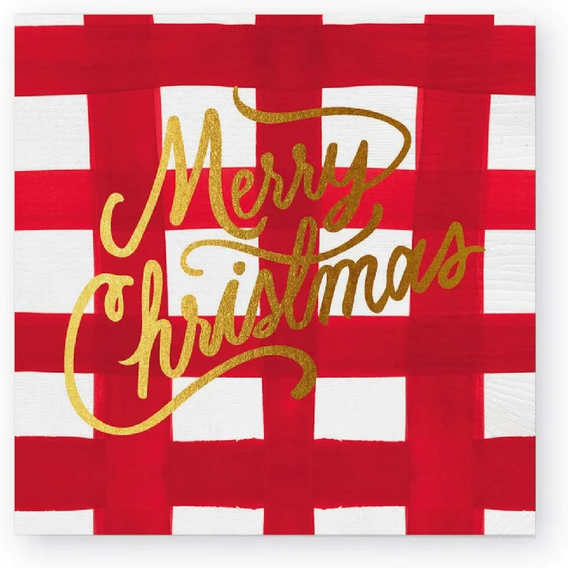 Red Plaid "Merry Christmas" Beverage Napkin