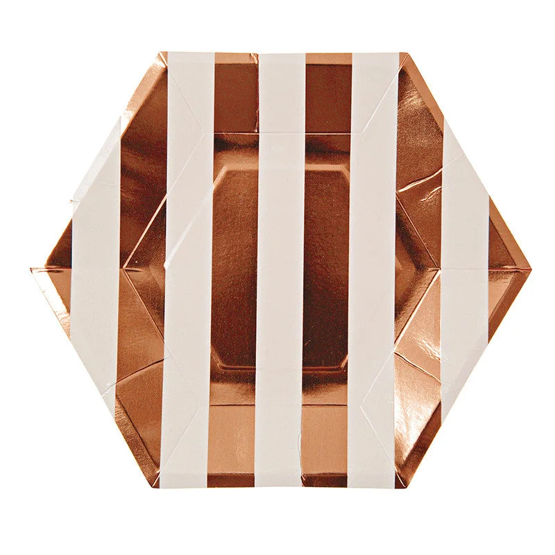 Meri Meri Rose Gold Foil Striped Plates - Large