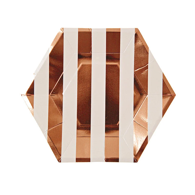 Meri Meri Rose Gold Foil Striped Plates - Small