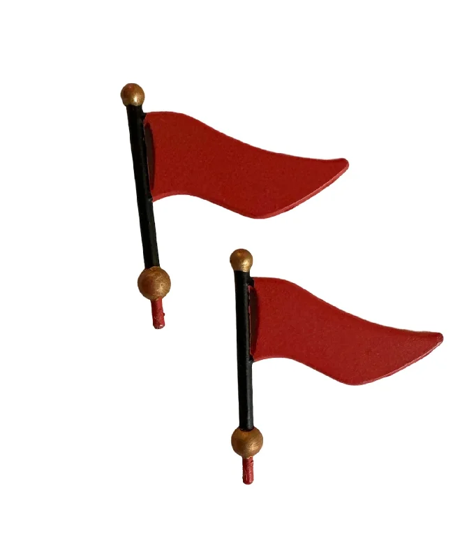 Set of 2 Red Flags w/ Black Poles and Gold Finials