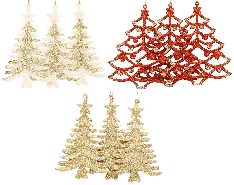 Set of 3 Glittered Tree Ornaments