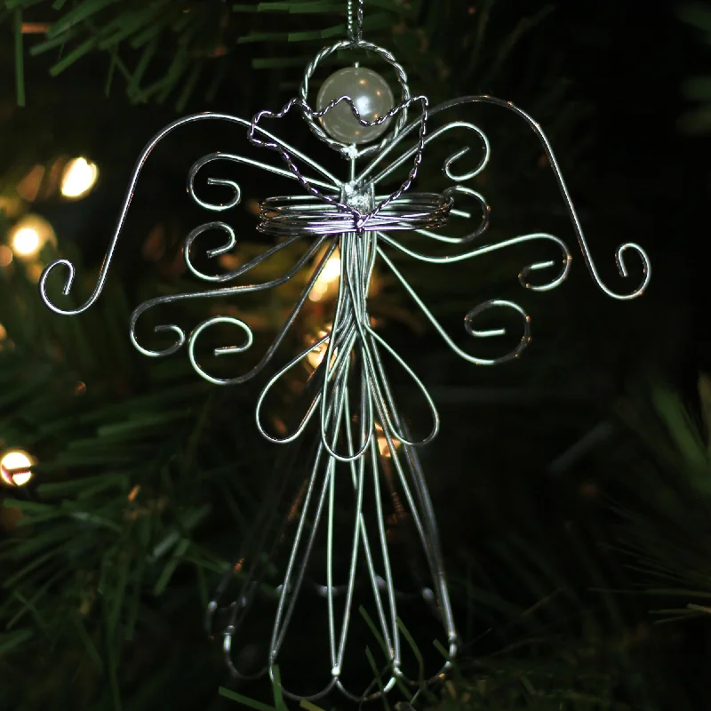 4.7" Silver Wire and Pearl Angel Ornament