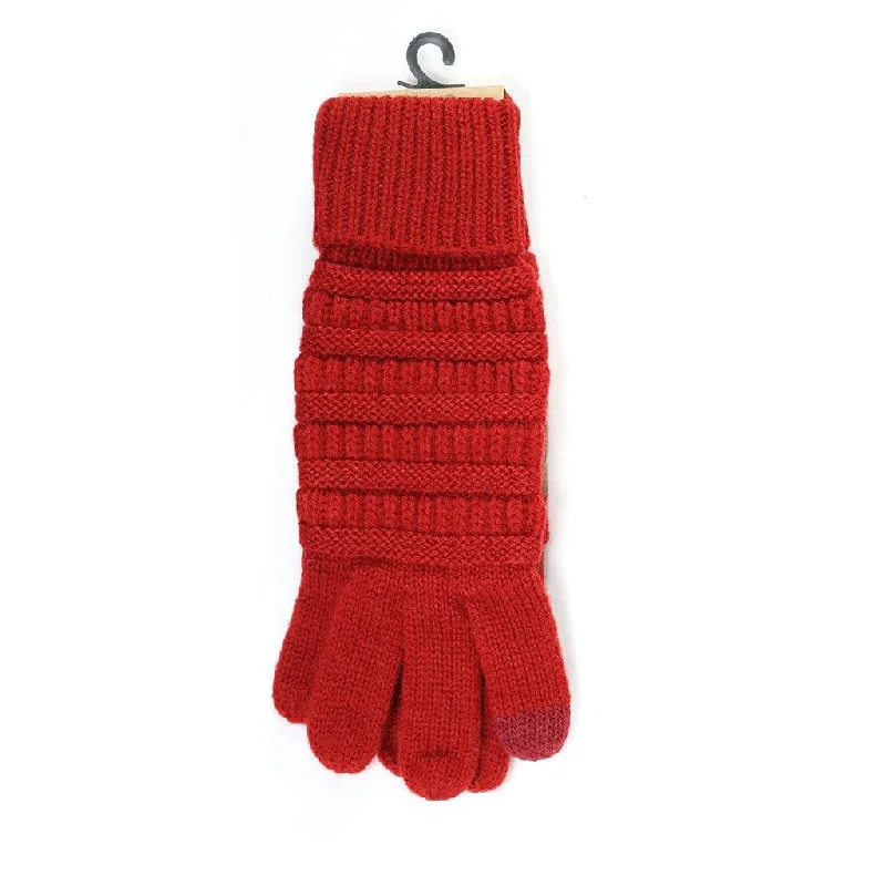 CC Beanie : Solid Cable Knit Gloves - Red