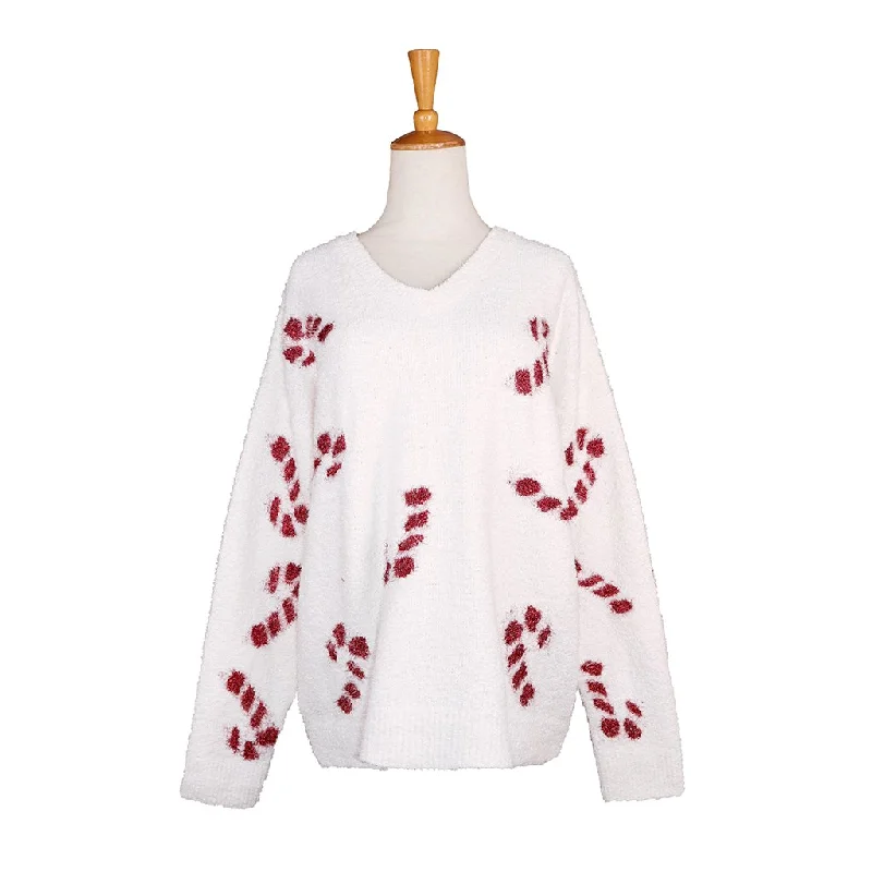 Sophie Sparkling Candy Cane Sweater - White