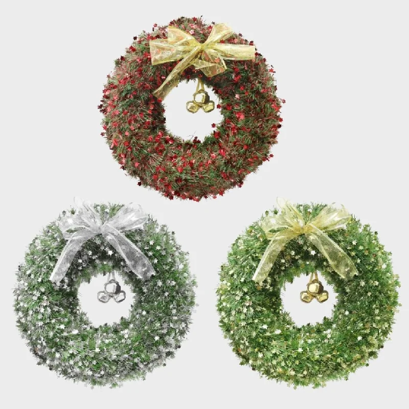 Tinsel Wreath with Bells & Bow