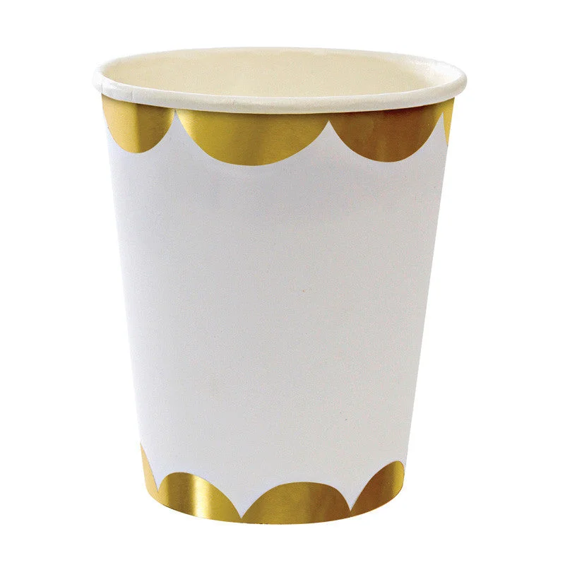 Meri Meri "Toot Sweet"White and Gold Scalloped - Paper Cups