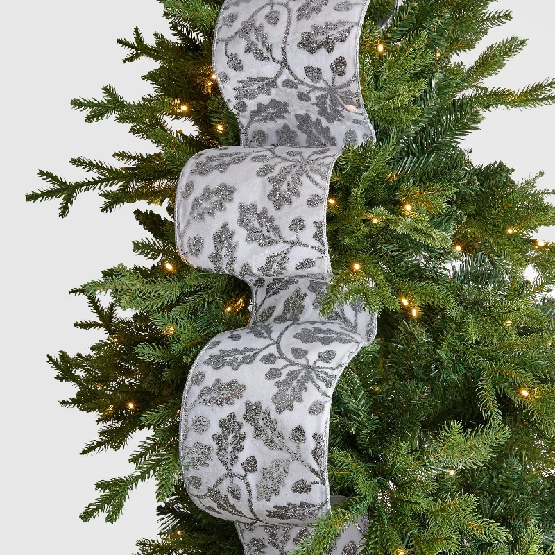 White Velvet & Silver Tree Ribbon