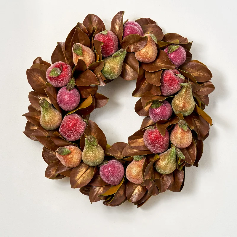 Williamsburg Fruitcake - Mixed Sugared Fruit, Pear, Plum & Apple with Bronzed Holiday Magnolia Leaves Christmas Wreath