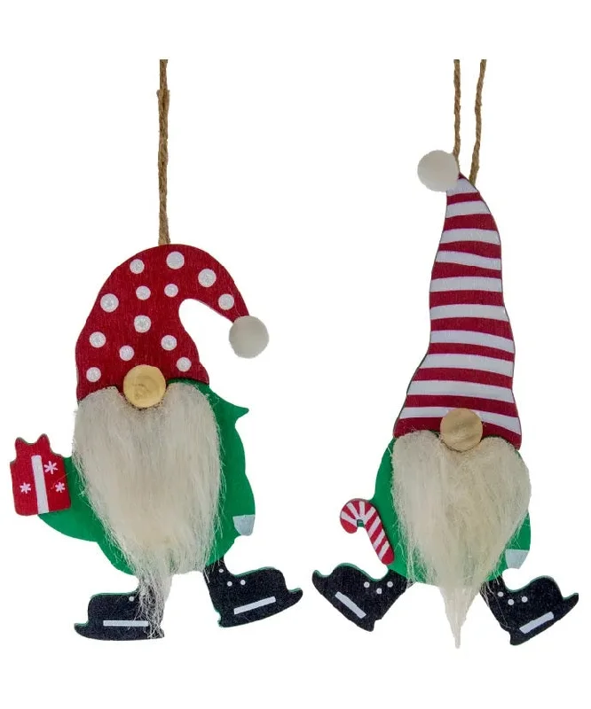 5.61" Wooden Ice Skating Gnome Ornament