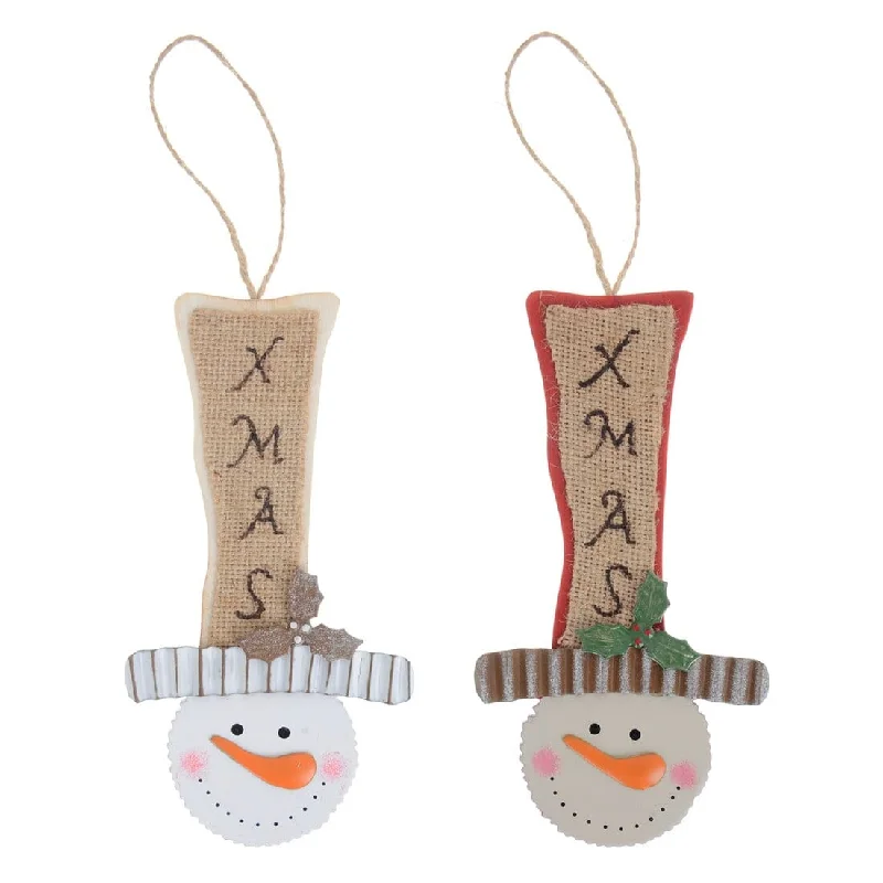 Wooden Snowman And Tall Top Hat Novelty Xmas Tree Decoration