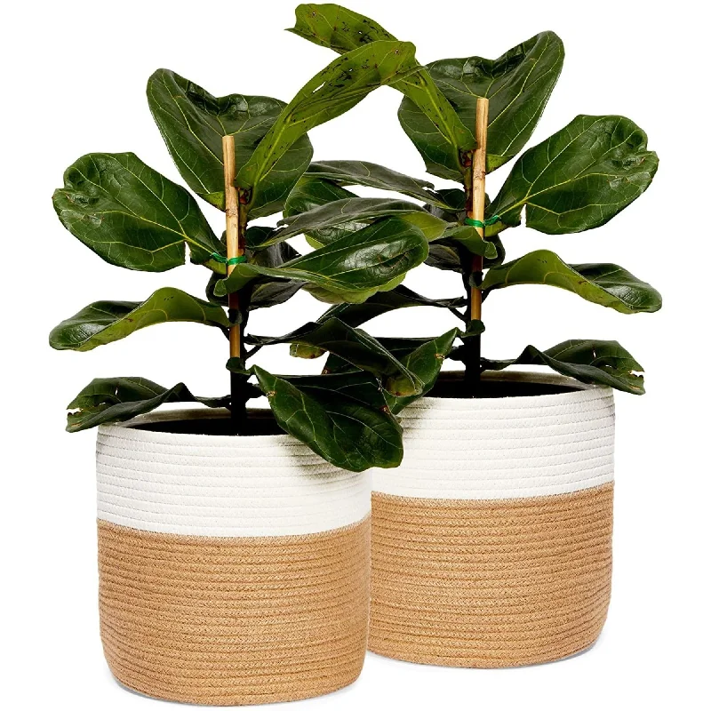 2 Pack Jute Rope Basket Planter with Plastic Liner for Indoor Plants, Home Decorations (11 In)