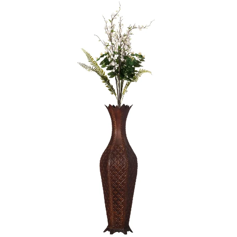 34-Inch Brown Metal Floor Vase: Elegant Centerpiece Home Decor, Dried Flower, Artificial Flower, Living Room, Bedroom Decoration