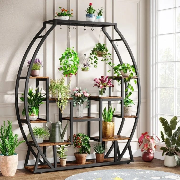 5-Tier Indoor Plant Stand, 69.69 Inches Tall Plant Shelf with 8 Hanging Hooks