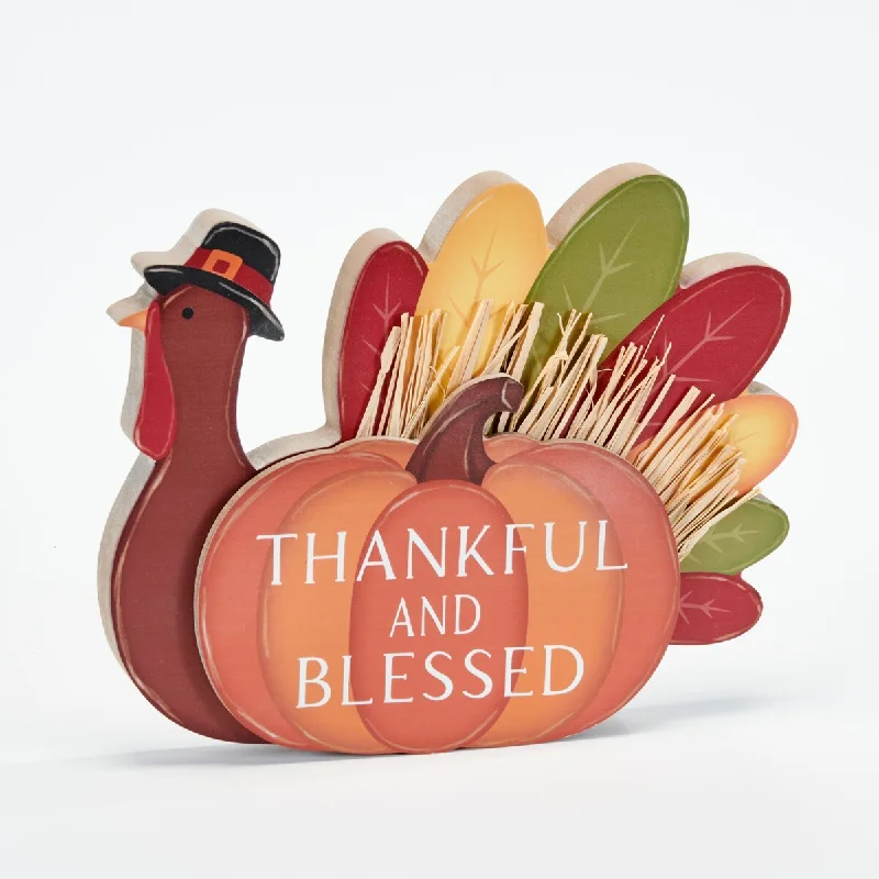 8.5" Tabletop Wood Thanksgiving Turkey Decoration And Centerpiece - 8.5