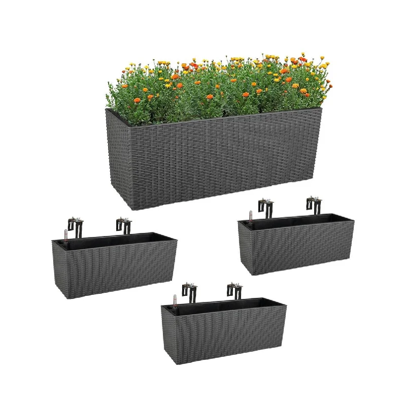 Aoodor 4Pcs 19.5" Rectangular Window/Railing Planter Box, Self Watering Planter for Balcony Porch Fence Patio - 19.5''×7.2''