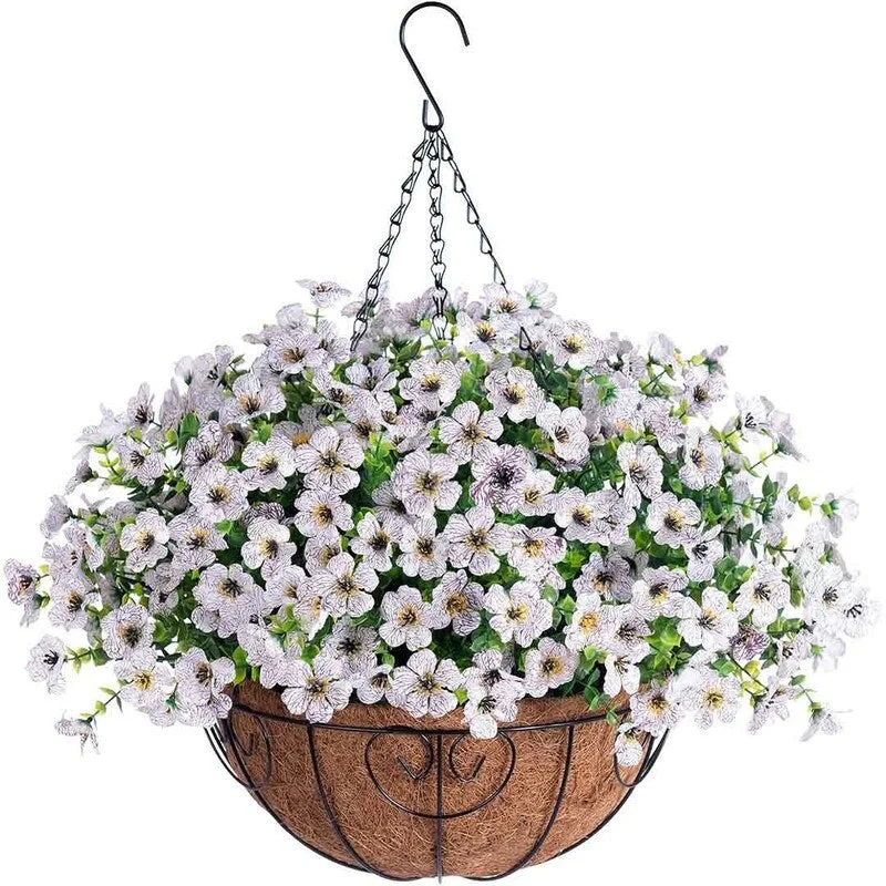 Artificial Fake Hanging Plants Flowers with Basket Outdoor Decor Faux Silk Daisy Flower Arrangements in Pot Planter