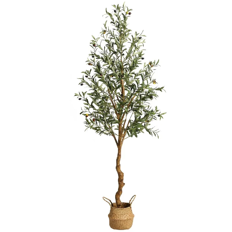 Artificial Olive Tree 6FT(72in) Tall Faux Silk Olive Trees with Backet - Green