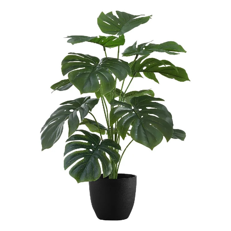 Artificial Plant, 24" Tall, Monstera, Indoor, Faux, Fake, Table, Greenery, Potted, Real Touch, Decorative, Green Leaves