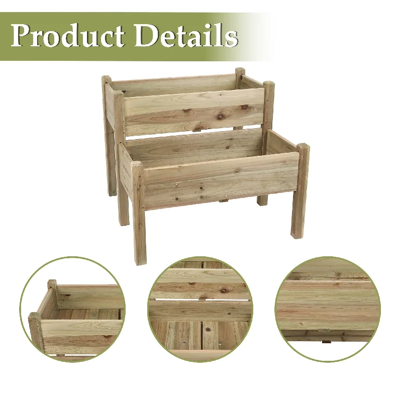 Brown Natural Wood 2-tier Raised Garden Bed Planter