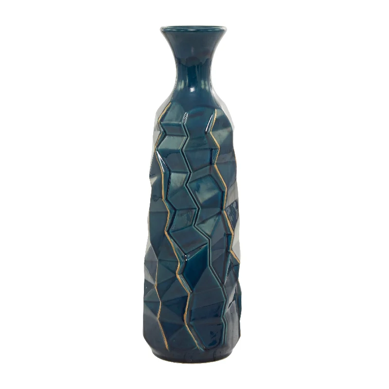 Ceramic Faceted Vase with Gold Accents - Teal - Roche River Decor