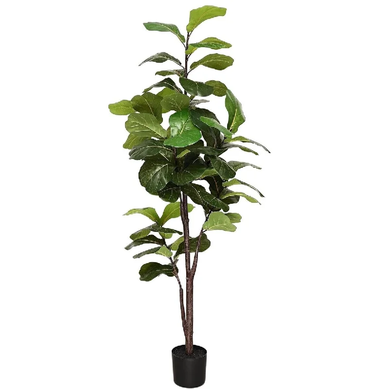 CHERIE HOME Artificial Fiddle Leaf Fig Tree, 44 Leaves Tall Ficus Lyrata Plant for Indoor Outdoor Office Garden Decor