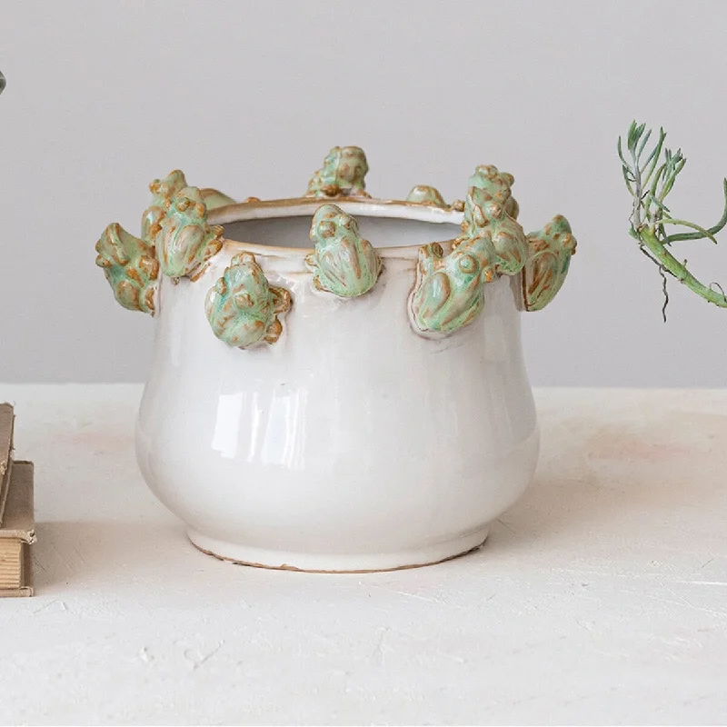 Decorative Stoneware Planter on Rim