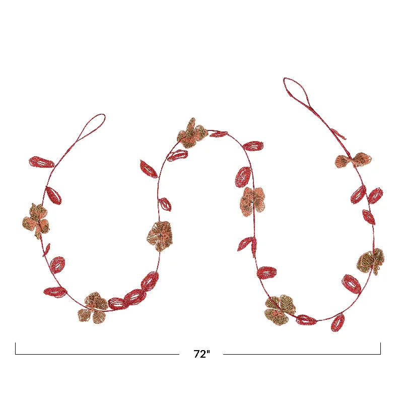 Glass Bead Wired Leaves and Flowers Garland