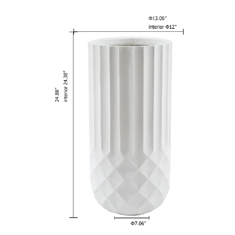 Handmade White Geometric Pattern Fiber Stone Round Tall Pot Planters