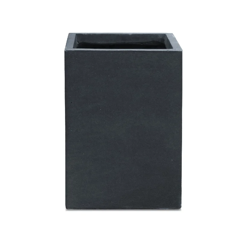 Kante 16"H Charcoal Finish Concrete Tall Square Planter, Outdoor/Indoor Lightweight Planters Pots with Drainage Hole