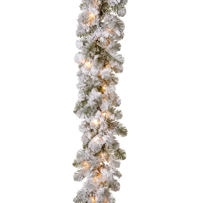 National Tree Company 9 ft. Feel Real Snowy Camden Garland with Clear Lights - 9 ft