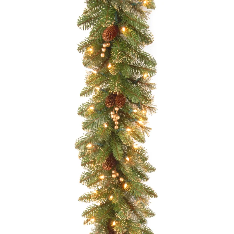 National Tree Company 9 ft. Glittery Gold Pine Garland with Clear Lights - 9 ft