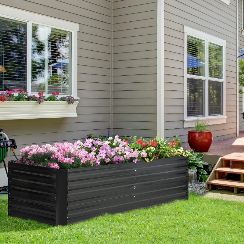 Outsunny Raised Garden Bed, 71" x 36" x 23" Galvanized Steel Planters for Outdoor Plants with Reinforced Rods