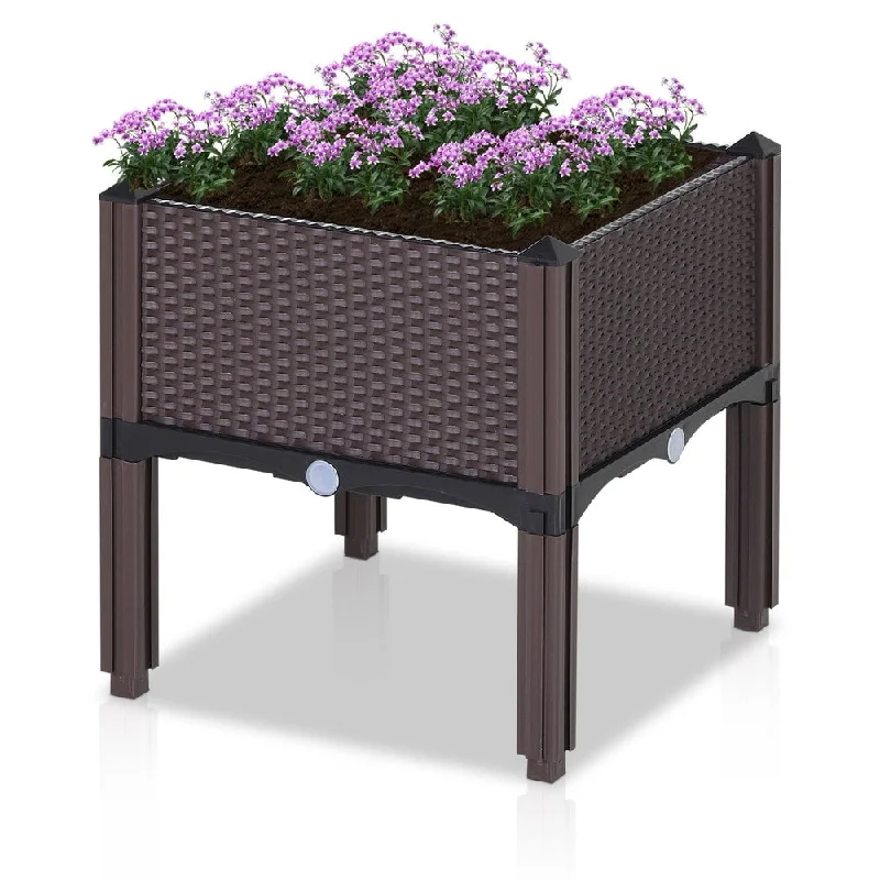 Outsunny Rattan Raised Garden Bed Outdoor Planter Box with Self-Watering Design, Compact Size, Lightweight Materials