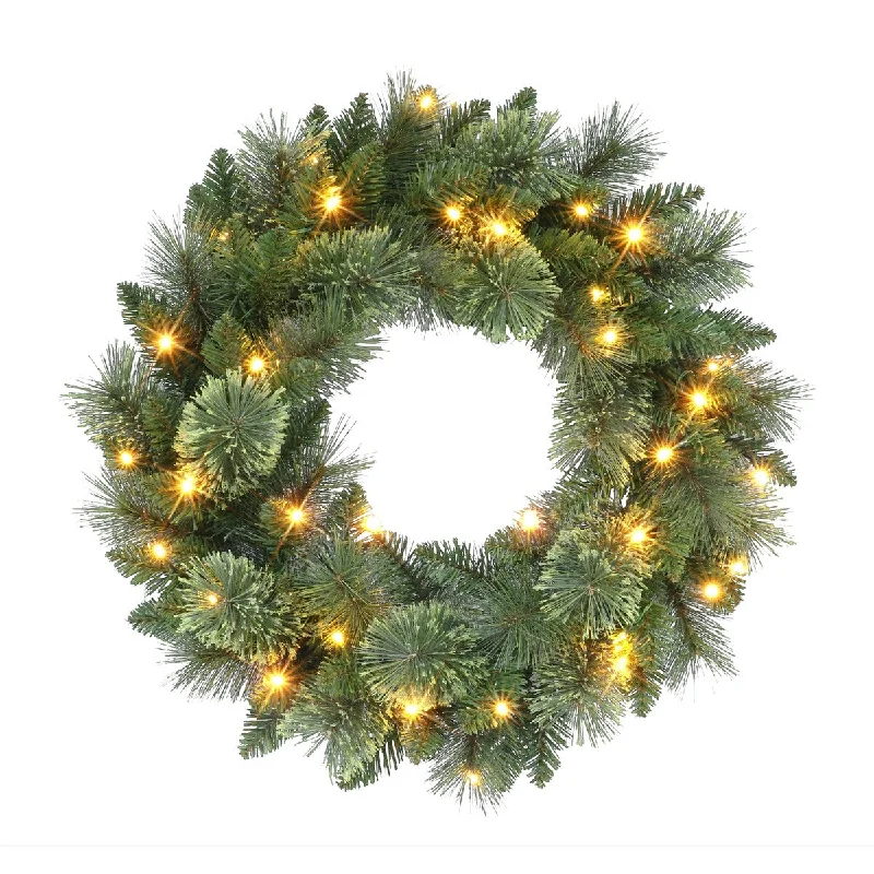 Puleo International 24" Battery-Operated Pre-Lit Wreath - Green