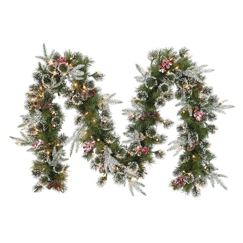 Puleo International 9 ft x 10" Pre-Lit Decorated Christmas Garland - 9' x 10"