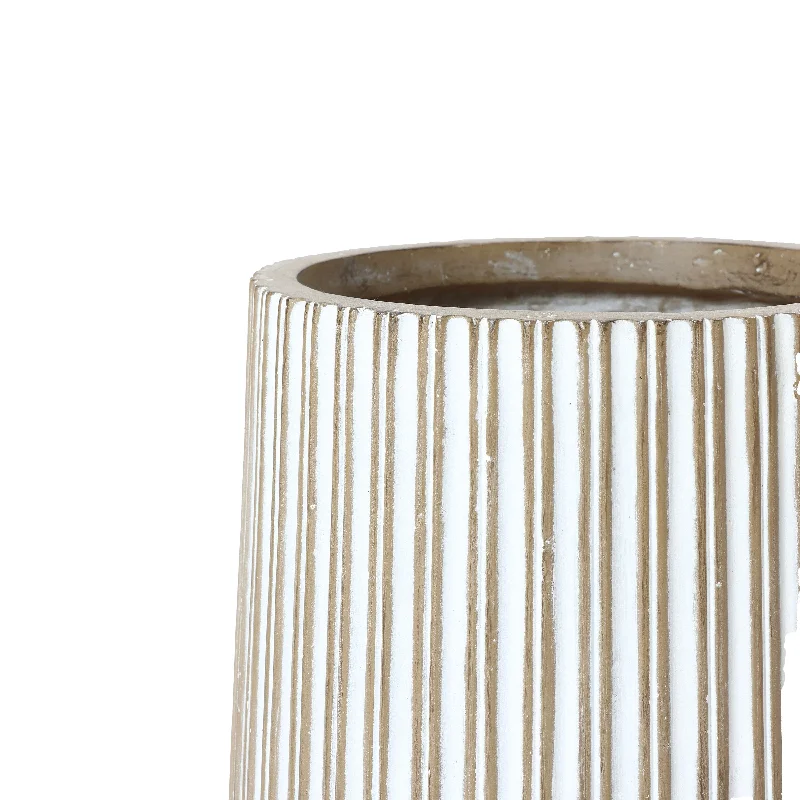 Round Brown and White Striped Handmade Tall Pot Planter