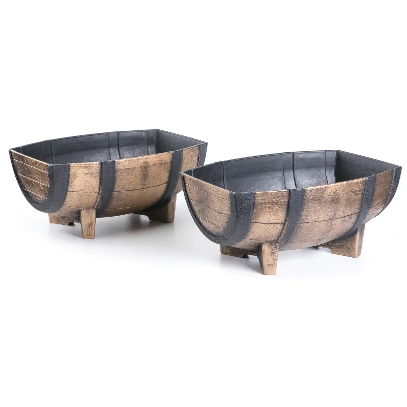 Rustic Wood- Look Plastic Flower Pot Garden Planter, Pack of 2