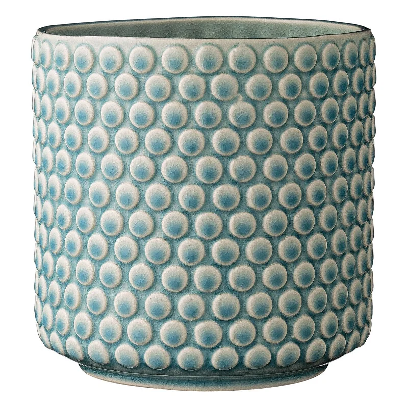 Stoneware Planter Pot with Polka Dots, Sky Blue