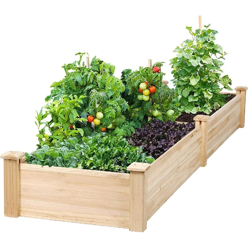 SUNCROWN 8 FT Wooden Raised Garden Bed Outdoor Elevated Flower Planter Box